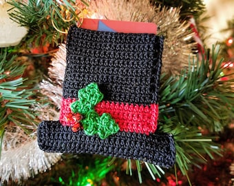 Crochet Snowman Hat Ornament Gift Card Holder PATTERN ONLY Christmas holiday decoration tree ornament present for him her church neighbor