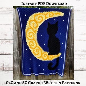 Crescent Moon Graph, Crochet Pattern, C2C and SC Graphgan + Written Instructions Corner-to-Corner, PDF Download Halloween Blanket, Cat Throw