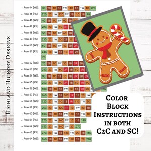 Gingerbread Man Graph Crochet Pattern C2C, Mini c2c, tss, sc, hdc, dc Graphgan With Written Instructions, Corner to Corner tapestry crochet image 3