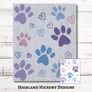 Love Paws Grafisk Virkmönster C2C Graphgan + Skriftliga Instruktioner Hörn-till-Hörn, Gobeläng, Tunisisk, Stickning, Korsstygnsdiagram PDF
