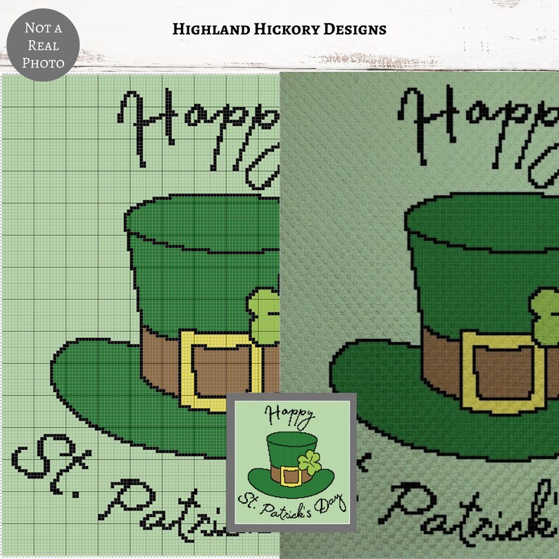 St. Patrick's Day Diagram 1 Virkmönster C2C, Mini c2c, tss, fm, hdc, dm Diagrammönster med skriftliga instruktioner, Hörn-till-hörn-gobeläng bild 2