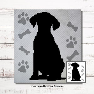 Modèle au crochet silhouette graphique chiot C2C Graphgan + instructions écrites coin à coin, tapisserie, tunisien, tricot, grille de point de croix