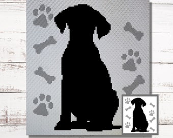 Puppy Silhouette Graph Crochet Pattern C2C Graphgan +Written Instructions Corner-to-Corner, Tapestry, Tunisian, Knitting, Cross Stitch Chart