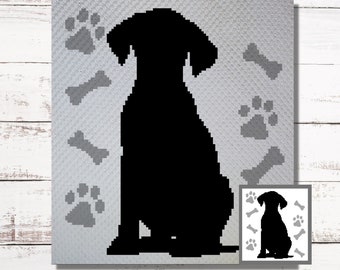 Puppy Silhouette Graph Crochet Pattern C2C, Mini c2c, tss, sc, hdc, dc Graphgan With Written Instructions, Corner to Corner tapestry crochet