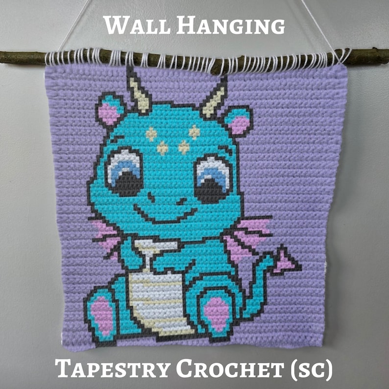 Teal Baby Dragon Graph Crochet Pattern, Throw Pillow, Wall Hanging ...