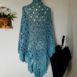 Crochet April Showers Shawl PATTERN ONLY triangle shawl prayer shawl spring lacy women's teen teenager youth child raindrops fringe easy image 1