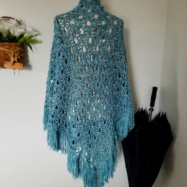 Crochet April Showers Shawl PATTERN ONLY triangle shawl prayer shawl spring lacy women's teen teenager youth child raindrops fringe easy