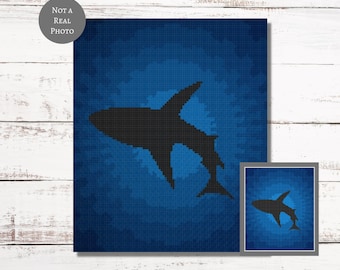 Shark Silhouette Graph Crochet Pattern C2C Graphgan +Written Instructions Corner-to-Corner, Tapestry, Tunisian, Knitting, Cross Stitch Chart