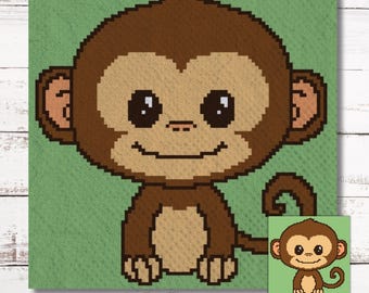 Patrón de crochet "Monito bebé" (C2C) Graphgan + instrucciones escritas (de esquina a esquina, para tapiz, tunecino, tejido, gráfico de punto de cruz en PDF)