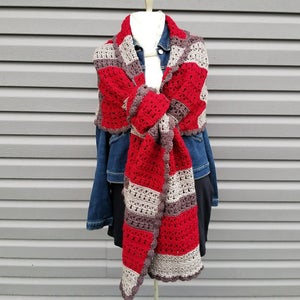 Crochet Cranberry Chill Wrap PATTERN ONLY womens accessory prayer shawl fall winter spring rectangle striped shoulder lacy gift easy image 3