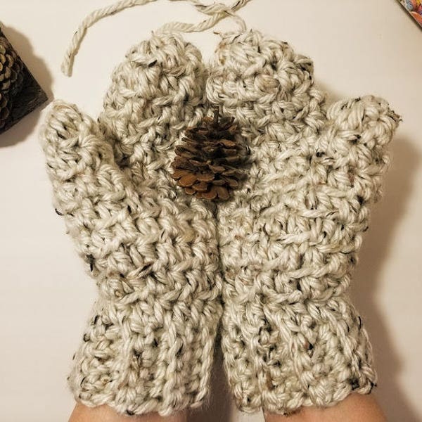 Crochet Aspen Tweed Mittens PATTERN ONLY womens winter wearable female wear teen teenager chunky thick winter fall spring