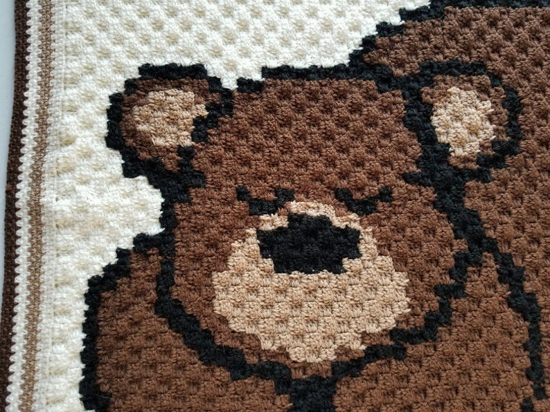 Crochet C2C Sleepy Bear Baby Blanket PATTERN ONLY afghan stroller sized blanket gift for baby shower gender neutral teddy bear child toddler image 3