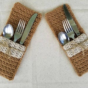 Crochet Faux Burlap and Lace Silverware Pockets PATTERN ONLY wedding gift bridal table dining place setting country rustic holder easy