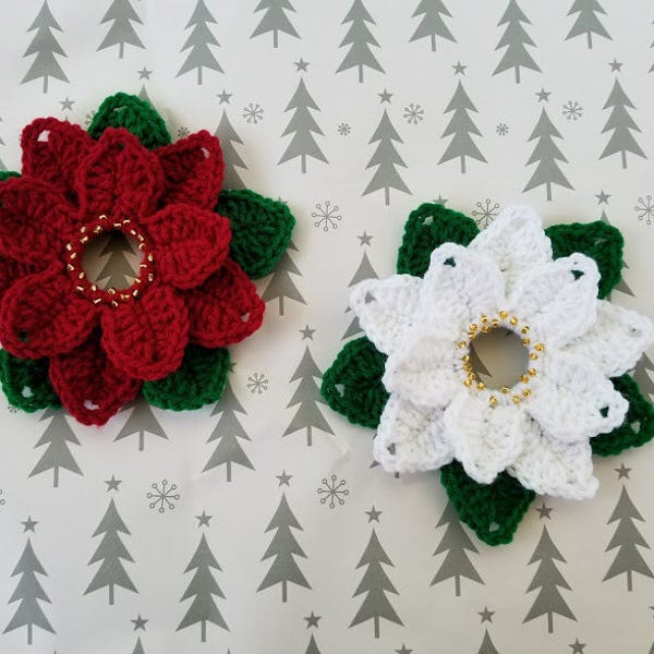 Crochet Upcycled Poinsettias PATTERN ONLY christmas holiday decoration church donations flower gift candle holder decor