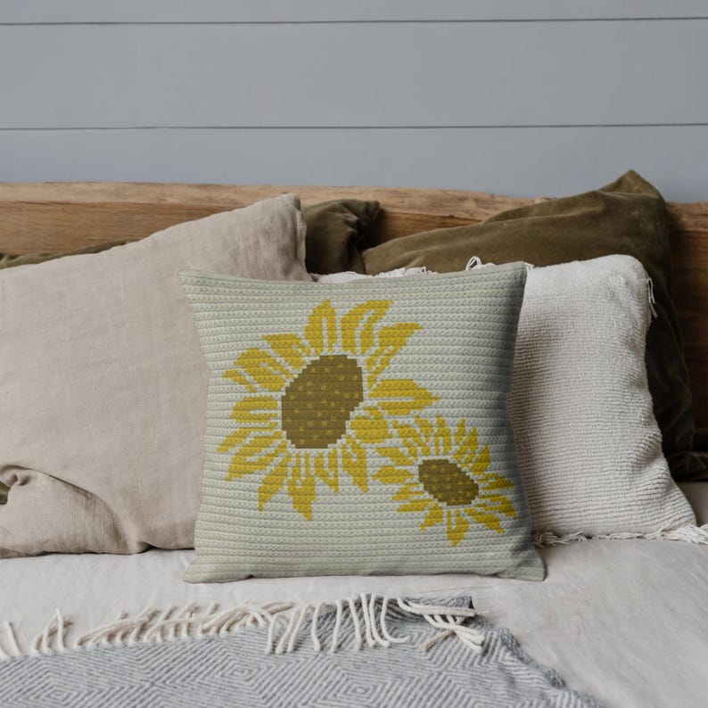 Sunflower Graph Pattern Sunflowers Graph Crochet Pattern, Throw Pillow, Wall Hanging, Blanket ...