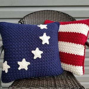 Crochet Americana Pillow Set PATTERN ONLY American flag home decor decoration 4th of July Veteran gift Labor day easy antiqued Betsy Ross image 1