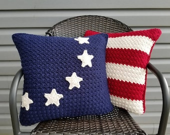 Crochet Americana Pillow Set PATTERN ONLY American flag home decor decoration 4th of July Veteran gift Labor day easy antiqued Betsy Ross