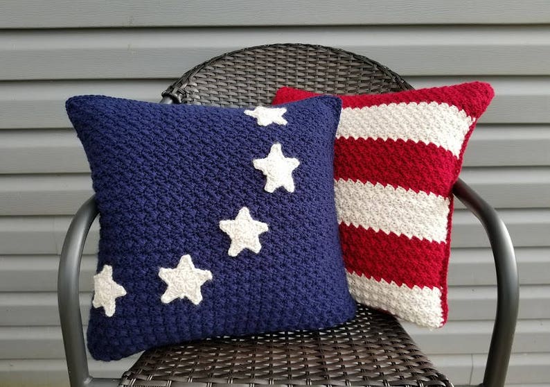 Crochet Americana Pillow Set PATTERN ONLY American flag home decor decoration 4th of July Veteran gift Labor day easy antiqued Betsy Ross image 1