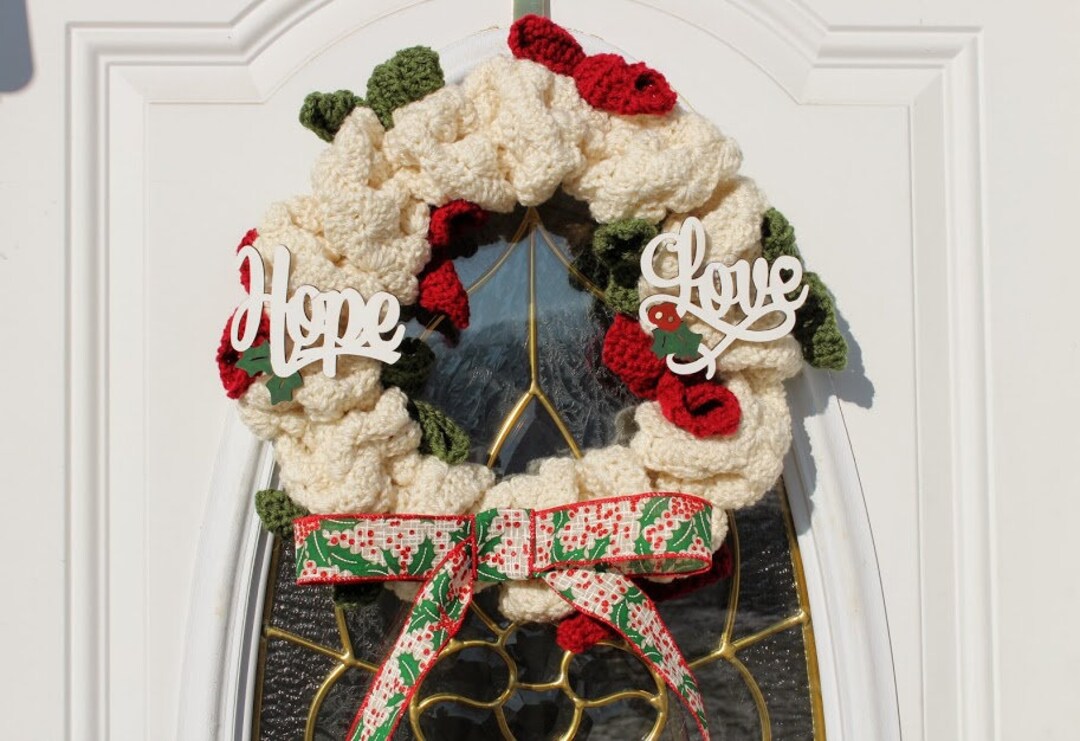 Crochet Christmas Holly Wreath PATTERN ONLY Christmas Holiday