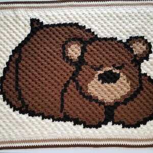 Crochet C2C Sleepy Bear Baby Blanket PATTERN ONLY afghan stroller sized blanket gift for baby shower gender neutral teddy bear child toddler image 5