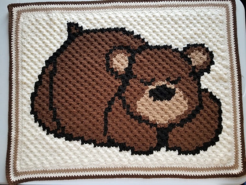 Crochet C2C Sleepy Bear Baby Blanket PATTERN ONLY afghan stroller sized blanket gift for baby shower gender neutral teddy bear child toddler image 5