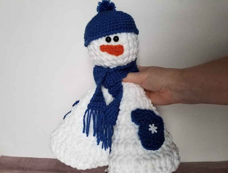 Crochet Melting Snowman PATTERN ONLY winter holiday decoration child's lovey baby lovey security blanket table top decor image 2