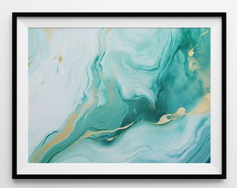 Blue Green Marble, Abstract Ocean Ripples of Agate, Digital Art Download.