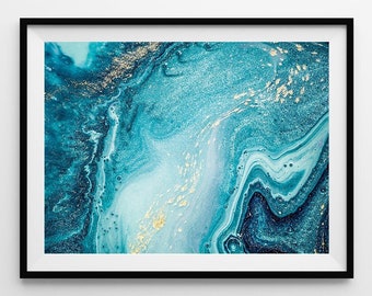 Blue Marble, Abstract Ocean Ripples of Agate, Digital Art Download.