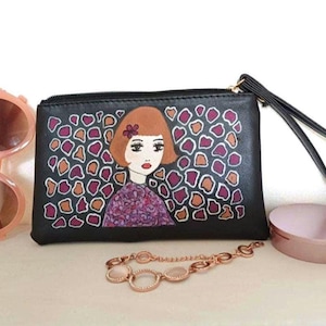 Bolso polipiel , Neceser pintado a mano, Neceser de mano, Bolso diseño único,  Estuche multiuso, Bolso pintado a mano, Bolso para cosméticos