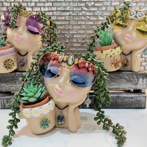 Sassy Soul Sister, FAKE Plants, All Included, Head Planter, Pots, Planters & Pots, Flower Pot, Planter, Unique Gift, Gifts for her, Gifts
