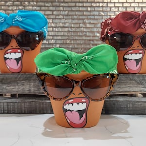 Sassy Soul Sister, Head Face Planter with Glasses, Planter with Drainage, Planters and Pots, Cute Planter, Flower Pots, Planter, Unique Gift