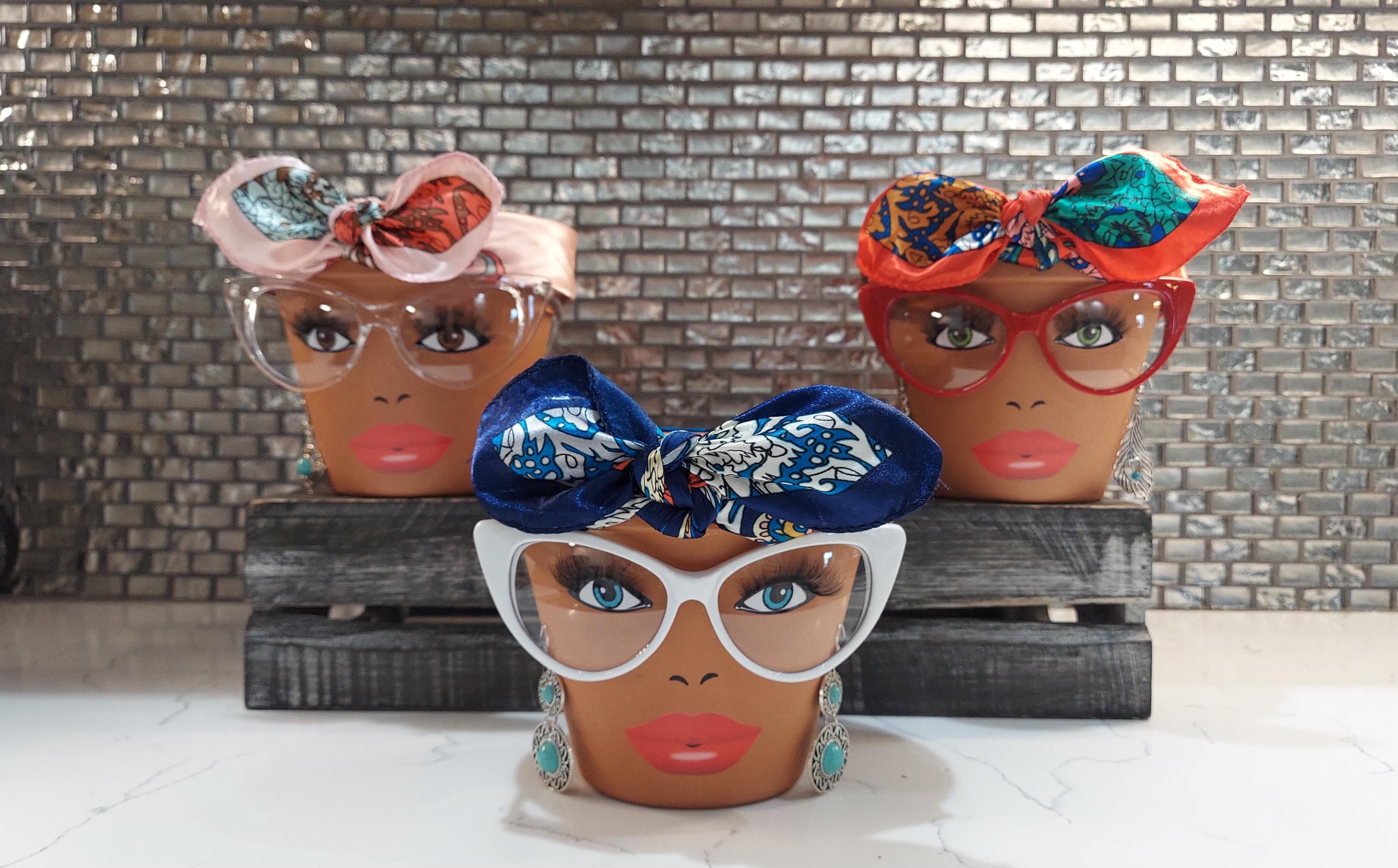 NEW DESIGN Sassy Soul Sister, Head Planter, Face Planter with Glasses, Planter with Drainage, Planters and Pots, Planter, Unique Gift