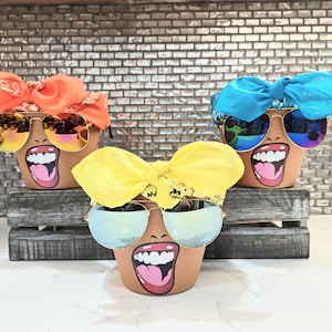 Sassy Soul Sister, Head Face Planter with Glasses, Planter with Drainage, Planters and Pots, Cute Planter, Flower Pots, Planter, Unique Gift