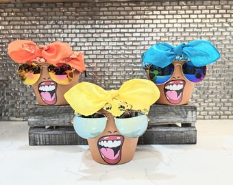 Sassy Soul Sister, Head Face Planter with Glasses, Planter with Drainage, Planters and Pots, Cute Planter, Flower Pots, Planter, Unique Gift