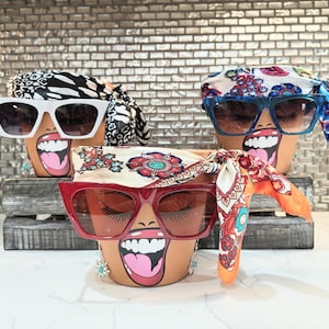 Sassy Soul Sister, Head Face Planter with Glasses, Planter with Drainage, Planters and Pots, Cute Planter, Flower Pots, Planter, Unique Gift