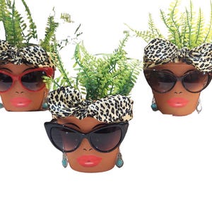Top Seller - Head Planter with Glasses - Clay Face Pot with Drainage - Unique Plant Gift