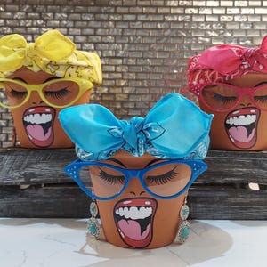 Sassy Soul Sister, Head Face Planter with Glasses, Planter with Drainage, Planters and Pots, Cute Planter, Flower Pots, Planter, Unique Gift
