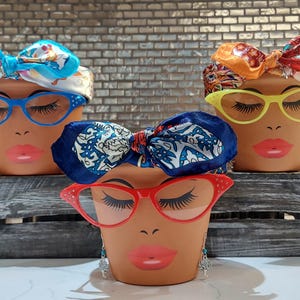 Sassy Soul Sister, Head Face Planter with Glasses, Planter with Drainage, Planters and Pots, Cute Planter, Flower Pots, Planter, Unique Gift