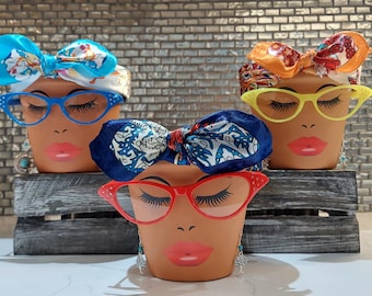 Sassy Soul Sister, Head Face Planter with Glasses, Planter with Drainage, Planters and Pots, Cute Planter, Flower Pots, Planter, Unique Gift