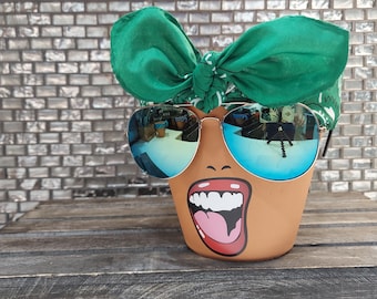 Face Planter with Drainage - Head Pot for Plants with Glasses by Sassy Soul Sister