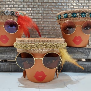 Sassy Soul Sister, Head Face Planter with Glasses, Planter with Drainage, Planters and Pots, Cute Planter, Flower Pots, Planter, Unique Gift