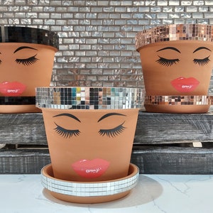 Sassy Soul Sister, Head Face Planter with Saucer, Planter with Drainage, Planters and Pots, Cute Planter, Flower Pots, Planter, Unique Gift