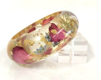 Resin Bracelet White oat /& red flowers-Real Flower Bracelet bangle-Real dried flowers flower motive jewelry-botanical bracelet