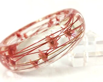 Resin Bracelet White oat /& red flowers-Real Flower Bracelet bangle-Real dried flowers flower motive jewelry-botanical bracelet