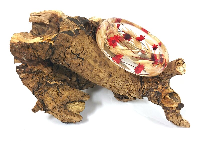 Resin Bracelet White oat /& red flowers-Real Flower Bracelet bangle-Real dried flowers flower motive jewelry-botanical bracelet
