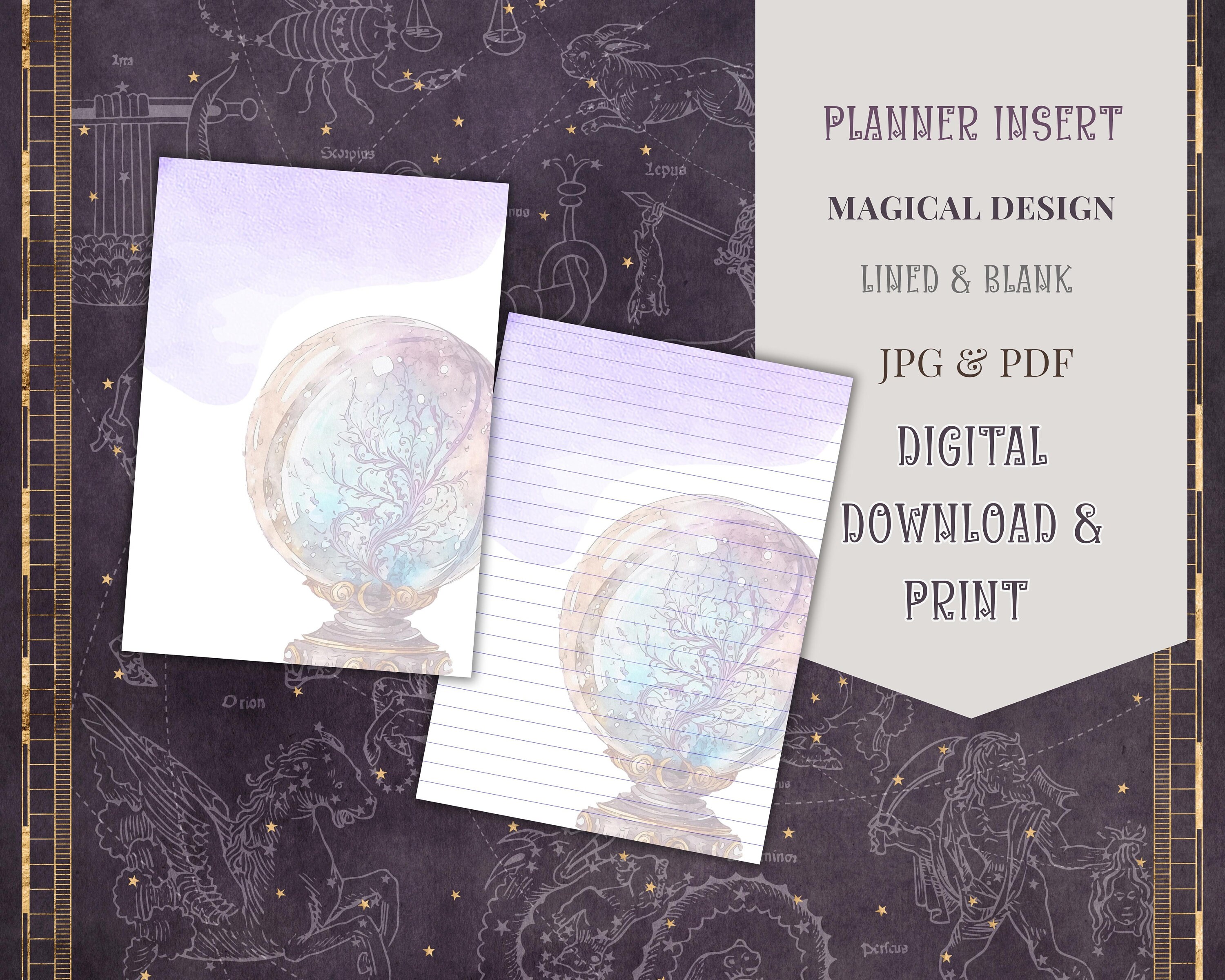 Crystal Ball Notes Printable A4 Format Witchy Instant Download Purple ...