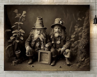 Fotografía de duendes míticos del folclore irlandés - Fotografía rara en tono sepia de duendes - Idea linda para un regalo del Día de San Patricio - Foto de rarezas