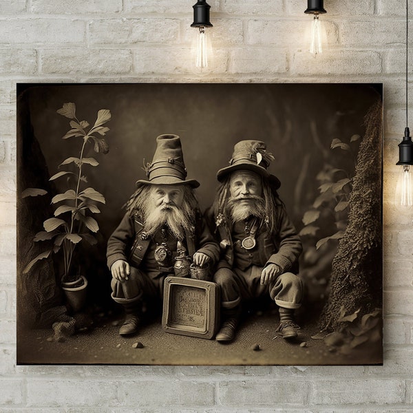 Irish Folklore Mythical leprechauns photograph -Rare Sepia-Toned Photo of Leprechauns - Cute St. Patrick's Day Gift Idea oddities photo