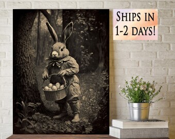 Mythical Easter Bunny Photo in Forest Vintage CDV Style - Unique Easter Print Decor Gift Idea for Curiosity Collectors V3