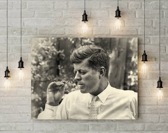 John F Kennedy photo jfk poster vintage photograph President Cigar Room Decor photograph 1950s photography print man cave wall decor